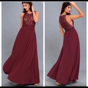 Lulus Forever & Always Burgundy Lace Maxi Dress